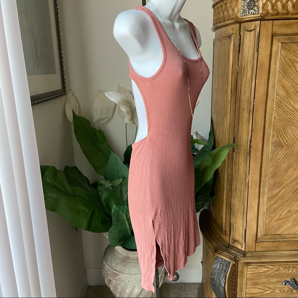 Shein Pink Ribbed Open Back Tank Mini Dress